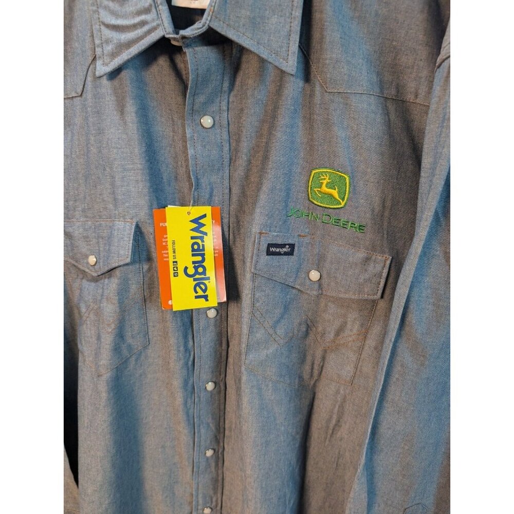 Wrangler Cowboy Cut Shirt Mens 2XL Blue Pearl Snap Western Chambray NWT - Picture 2 of 7